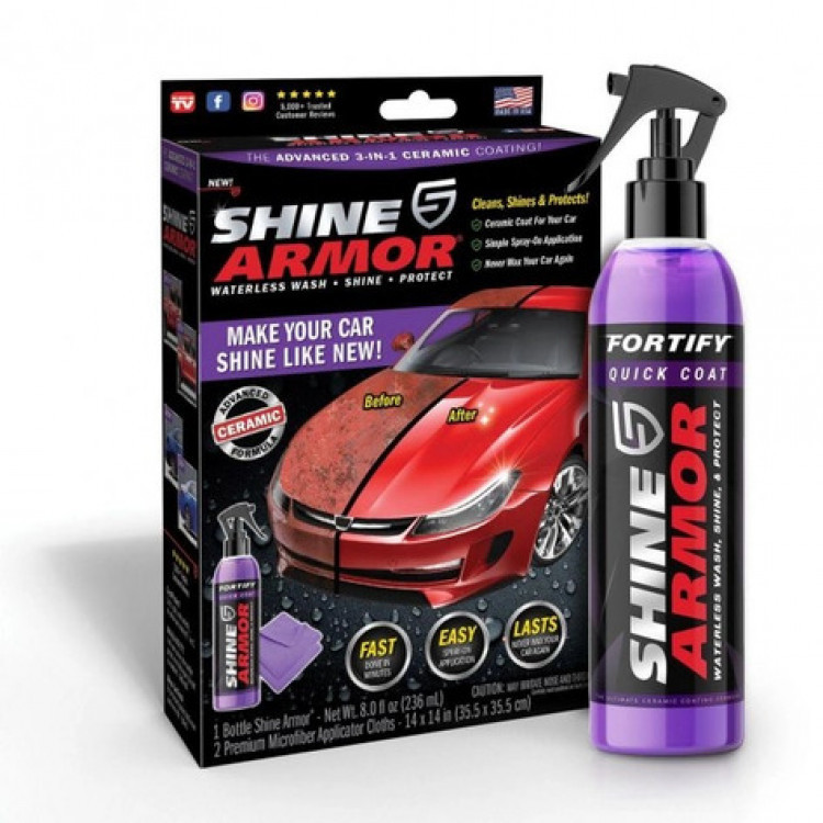 Поліроль Shine Armor спрей 236 мл проти подряпин для кузова авто та серветка для полірування