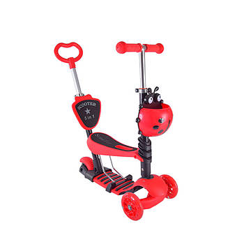 Дитячий самокат із батьківською ручкою Bambi SC20139 колеса PU зі світлом (Червоний)