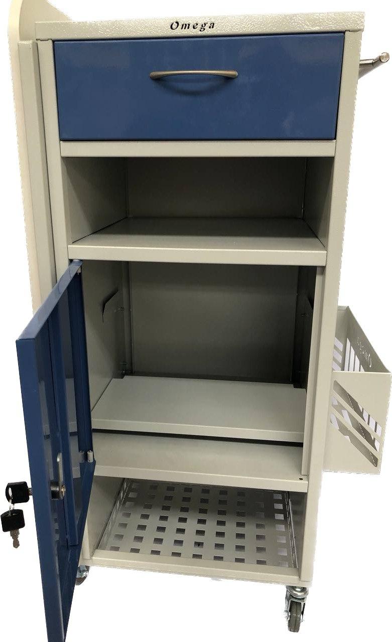 Тумба приліжкова медична Омега ТП-1с з відкидним столиком на роликах Синій, фото 1