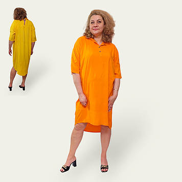 Жіноче плаття сорочка великого розміру 58-62, штапель, жовте, помаранчеве 100% Бавовна, Туреччина OTANTIK