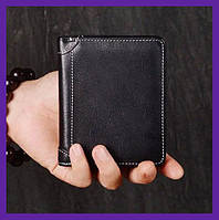 Красивый мужской кожаный кошелек черный, небольшой мужской клатч портмоне из натуральной кожи коричневый