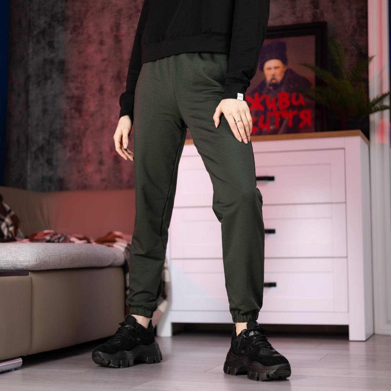 Жіночі спортивні штани-хакі весняні літні базові на гумці, фото 1