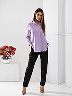 Стильный костюм двойка брюки и блуза oversize арт 454 сиренового цвета /сирень