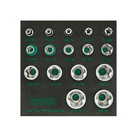 Набір головок Torx Plus EPR (п'ятигранні) 1/4"-3/8"-1/2" 6EPR-32EPR 16шт в ложементе TOPTUL GABF1601