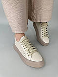 Кеди жіночі шкіряні бежеві з перфорацією, фото 2