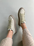 Кеди жіночі шкіряні бежеві з перфорацією, фото 8