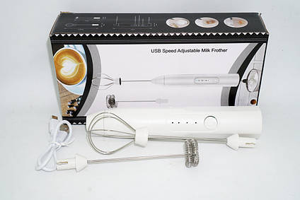 Електричний ручний капучинатор спінювач акумулятор 2 насадки USB Speed Adjustable Milk Frother, фото 1