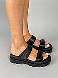 Шльопанці жіночі шкіряні чорні на чорній підошві, фото 2