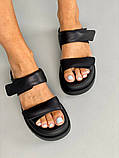 Шльопанці жіночі шкіряні чорні на чорній підошві, фото 3