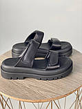 Шльопанці жіночі шкіряні чорні на чорній підошві, фото 9