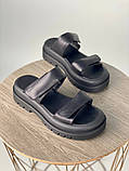 Шльопанці жіночі шкіряні чорні на чорній підошві, фото 10