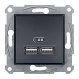 Розетка 2-я USB - 2,1 A Asfora Антрацит EPH2700271, фото 2