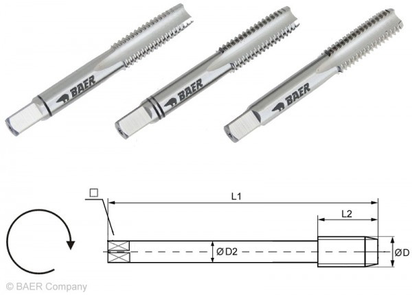 Мітчик дюймовий ручний HSSG  (3 шт.) UNC 5/8 x 11  BAER  (Німеччина)