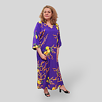 Летнее женское штапельное платье, рукав 3/4, Турция, размеры 56-58, фиолетовое 100 % хлопок OTANTİK