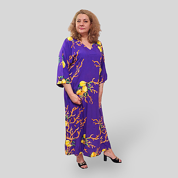 Літнє жіноче штапельне плаття, рукав 3/4, Туреччина, розміри 56-58, фіолетова 100% бавовна OTANTIK