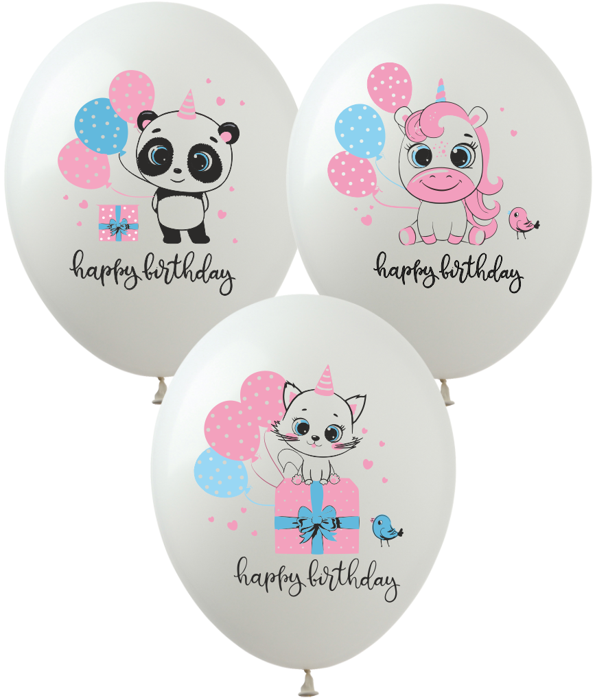 Воздушные шары "Happy Birthday Kids" 12"(30 см) пастель белые В упак: 100шт ТМ Арт «SHOW»