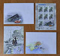 Набор лист марок + 2 шт. конверта и открытка «Крымский мост на бес!