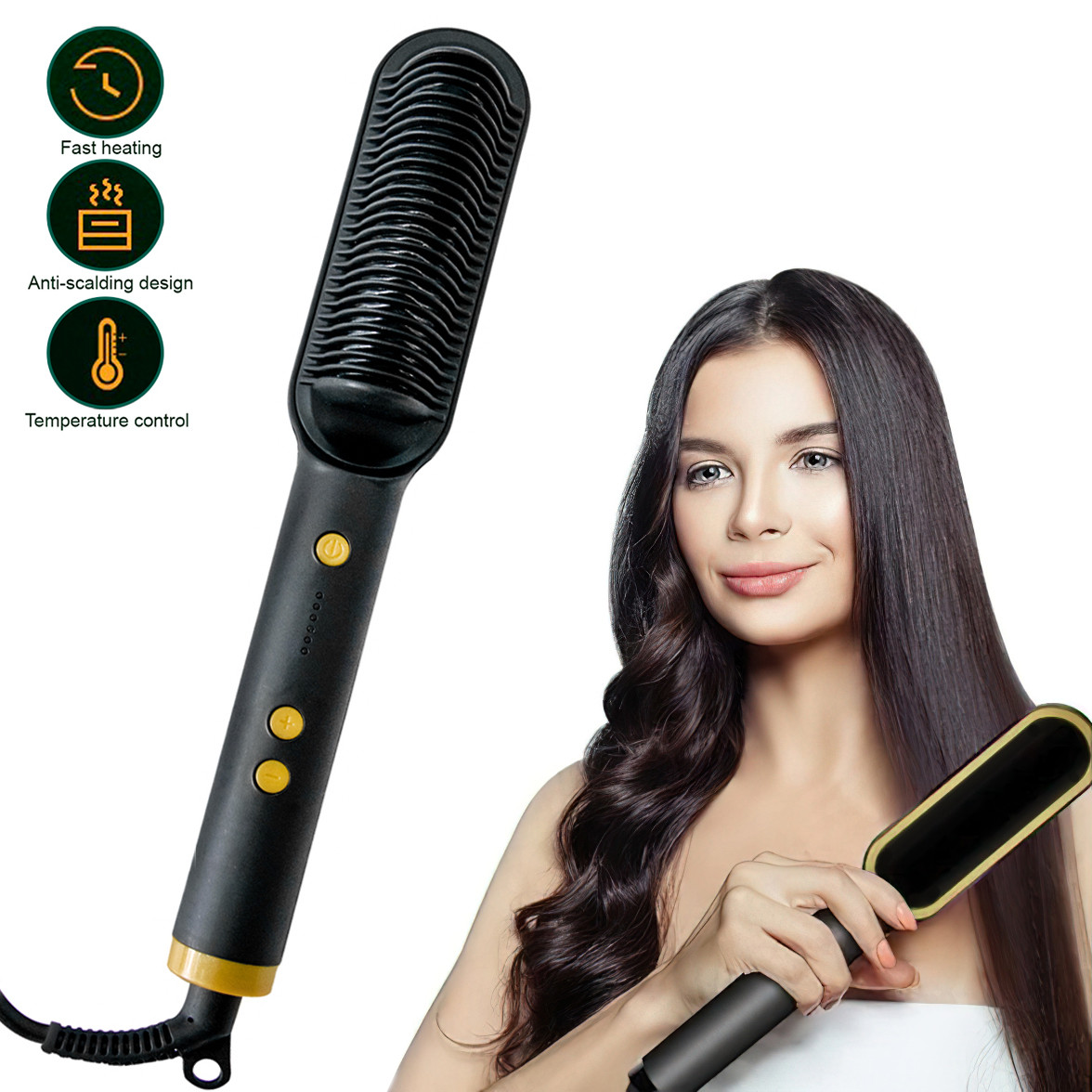 Расческа выпрямитель волос Hair Straightener HQT-909B Черный, электрорасческа для выпрямления волос 34W (ST) - фото 1 - id-p1820970413