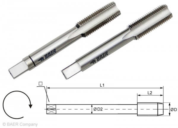 Мітчик дюймовий ручний HSSG (2 шт.) UNF 7/8 x 14  BAER  (Німеччина), фото 2