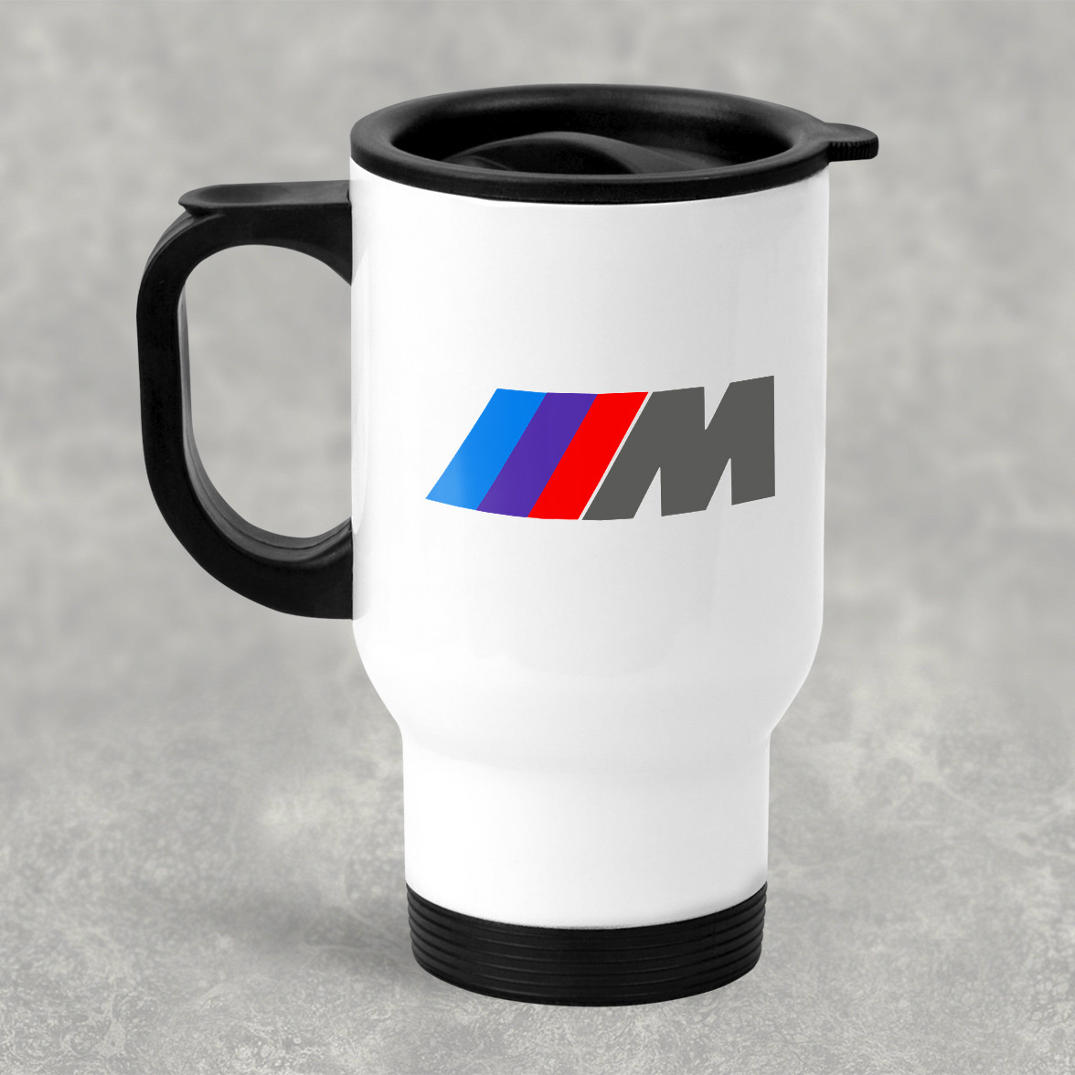 Автомобільна термокружка с маркой авто BMW M-SPORT / БМВ М-СПОРТ, металева 450 мл, біла