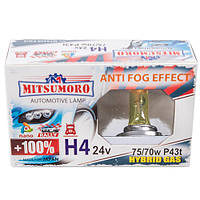 Автолампа галогенная MITSUMORO Н4 24v 70/75w P43t +100 anti fog effect (ближний, дальний) (M74430 FG/2)