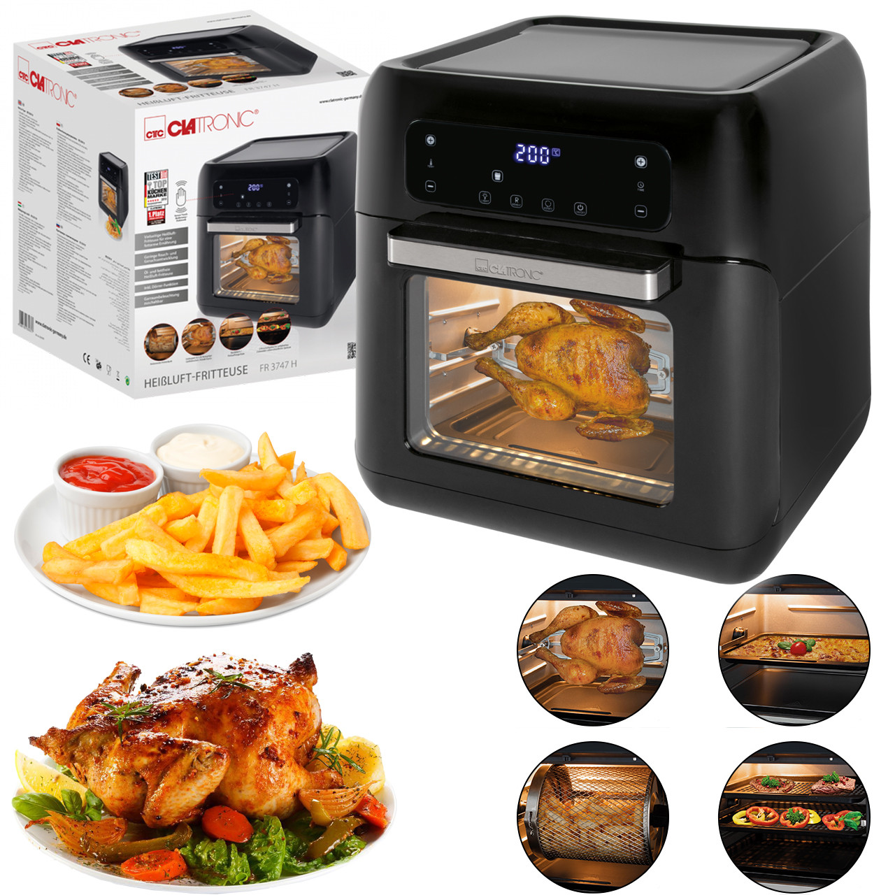 Мультипіч аерофритюрниця CLATRONIC FR 3747 H Hot Air Fryer (11 л, 9 програм, 1,5Квт, Німеччина), фото 1