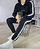 Зимовий спортивний костюм Adidas чоловічий Адідас теплий на флісі чорний худі з капюшоном лампас модний зима осінь, фото 4
