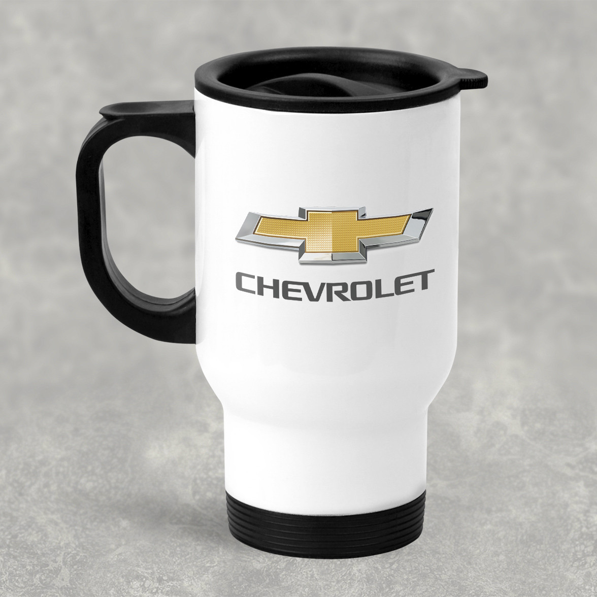 Автомобільна термокружка с маркой авто CHEVROLET / Шевроле , металева 450 мл, біла