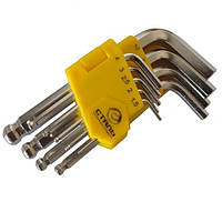 Набор ключей имбусовых HEX шарообразных, 1,5 10 мм, 45x, закаленные, 9 шт., никель. СТАЛЬ 48102