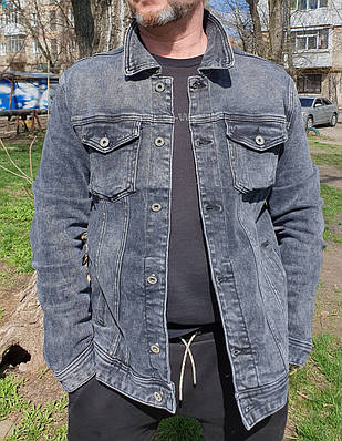 Куртка джинсова чоловіча PAGALEE XXL-7XL великі розміри арт.1290-3, Колір Сірий, Міжнародний розмір XXXL,