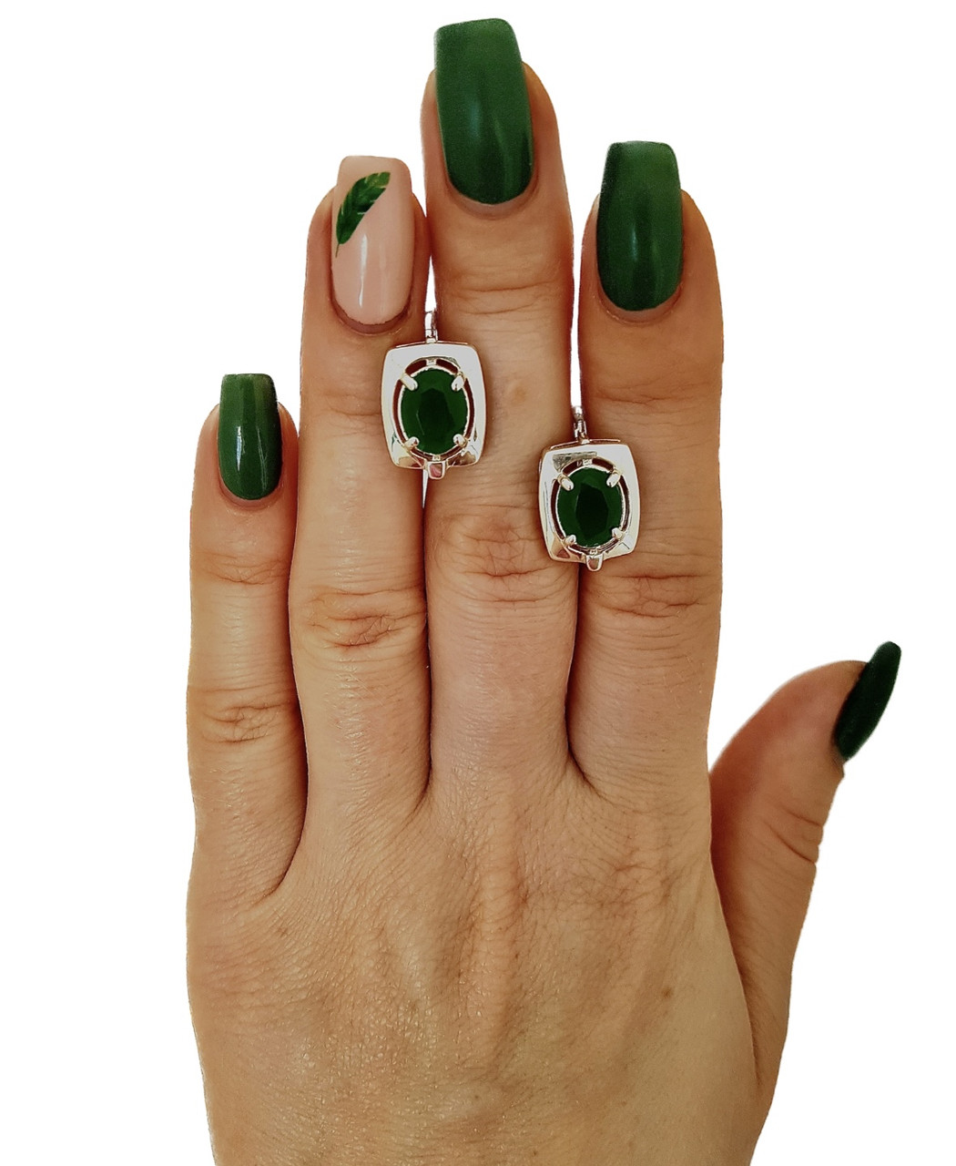 Срібні сережки із зеленим хризопразом — витонченість у кожній деталі, фото 1