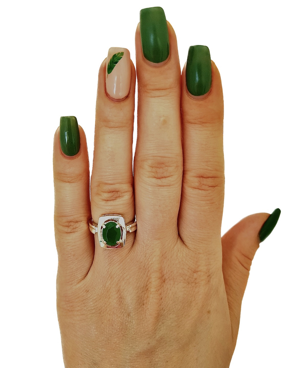 Срібна каблучка із зеленим хризопразом — витонченість у кожній деталі, фото 1