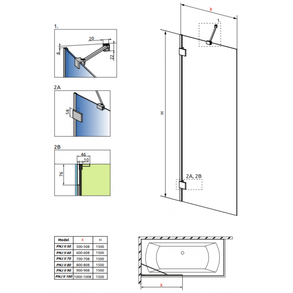 Шторка для ванны RADAWAY Essenza Pro PNJ 50 II, 10101050-01-01 - фото 2 - id-p1820998493