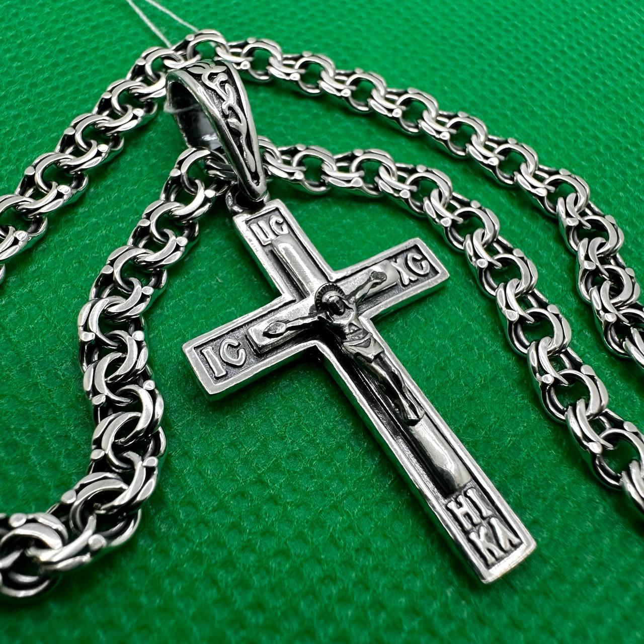 Комплект срібний хрестик з ланцюжком на шию Срібло 925 проби чорнене