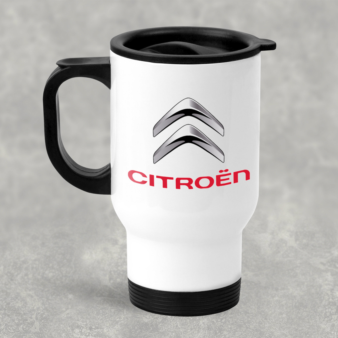 Автомобільна термокружка с маркой авто Citroen / Сітроен , металева 450 мл, біла