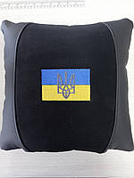Патриотическая подушка в авто флаг и герб Украины экокожа- алькантара