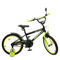 Двухколесный детский велосипед 18 дюймов с доп колесами и катафотом Profi Dino Y1871-1 Черно-салатовый