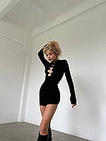 Жіноче базове однотонне гарне плаття зі шнурівкою в зоні декольте (чорний)