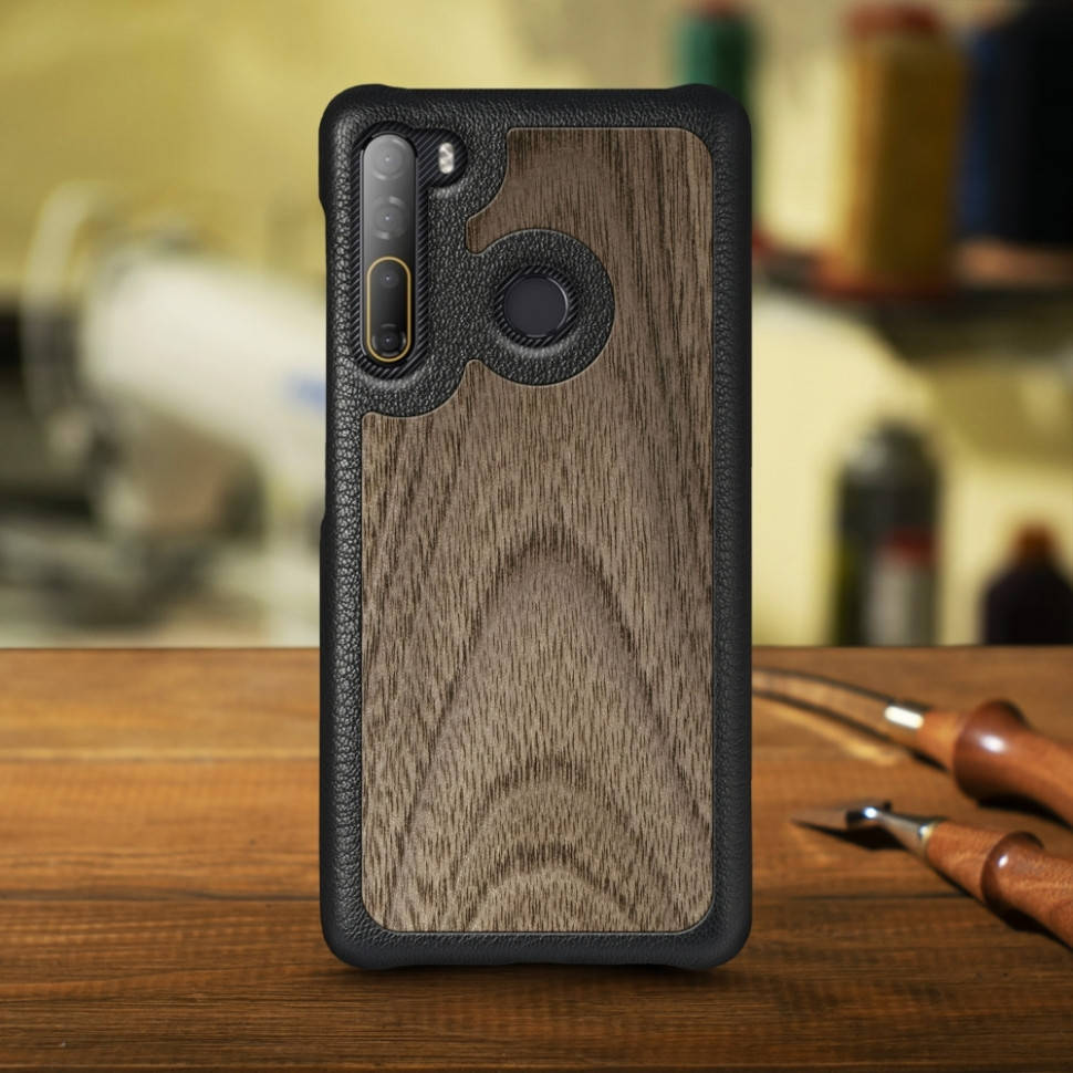 

Кожаная накладка Stenk WoodBacker для HTC Desire 20 Pro Чёрная, Черный