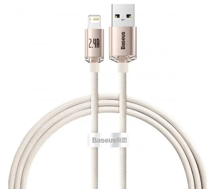 Кабель Baseus Crystal Shine Series USB Lightning 2.4A 1.2M Pink Sand CAJY001104, фото 1