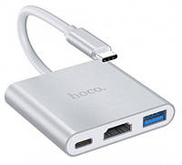 Hub адаптер Hoco HB14 Easy Show Type-C to USB3.0/HDMI/Type-C PD Silver (531697)