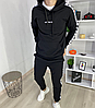 Зимовий спортивний костюм Adidas чоловічий Адідас теплий на флісі чорний худі з капюшоном лампас модний зима осінь, фото 8