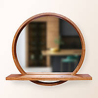 Зеркало круглое с полкой Luxury Wood Sunrise Natural Dark деревянное Ясень