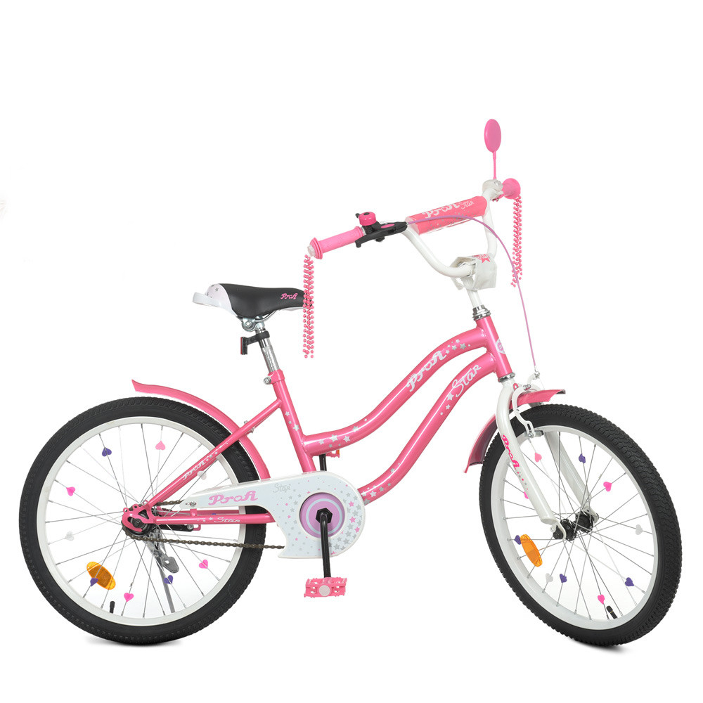 Дитячий двоколісний велосипед 20 дюймів з кошиком спереду та підніжкою Profi Star Y2091 Рожевий