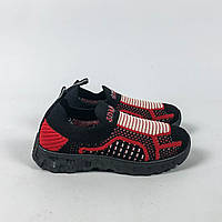 Мокасины слипоны детские текстильные черные с красным. Кроссовки детские без шнурков размеры 28-35
