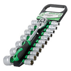 Набір головок 19 од. 1/2 з рукояткою з храповим механізмом 72 зуба