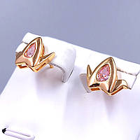 Сережки-гвоздики ХР з рожевими цирконами. Позолота 18К. Діаметр: 10 мм.