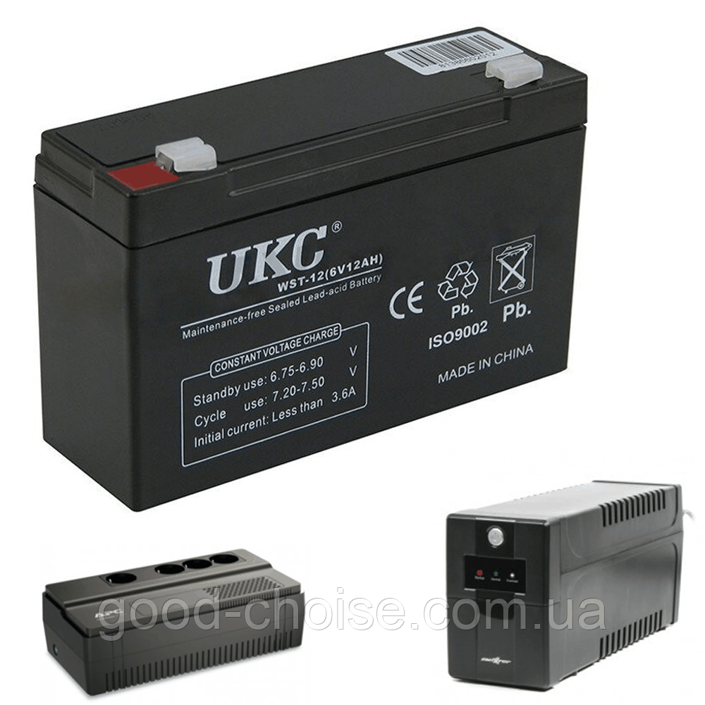 Універсальна зовнішня батарея 6V 12A / Свинцевий акумулятор / Зовнішній акумулятор, що перезаряджається, фото 1