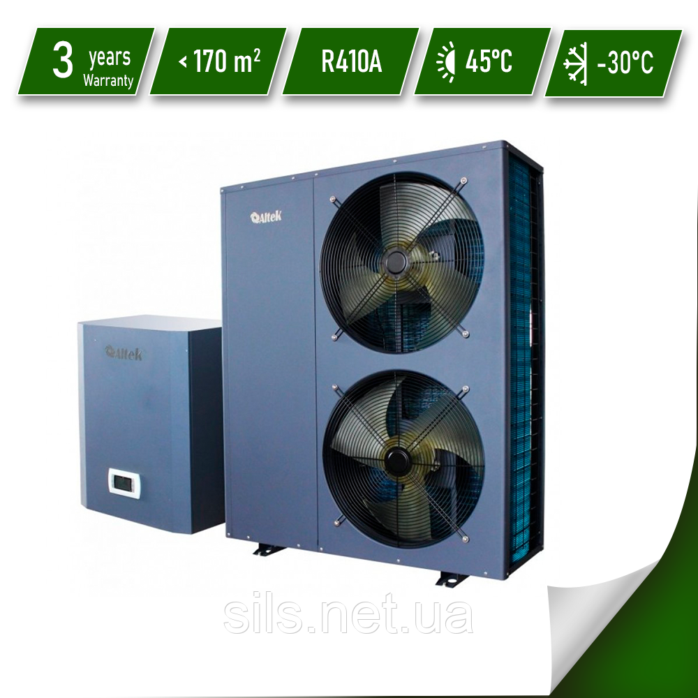 Тепловий насос Altek PRO 16 split EVI 220 В, спліт-система 16,8 кВт, охолодження/опалення/ГВП, площа 170 м2