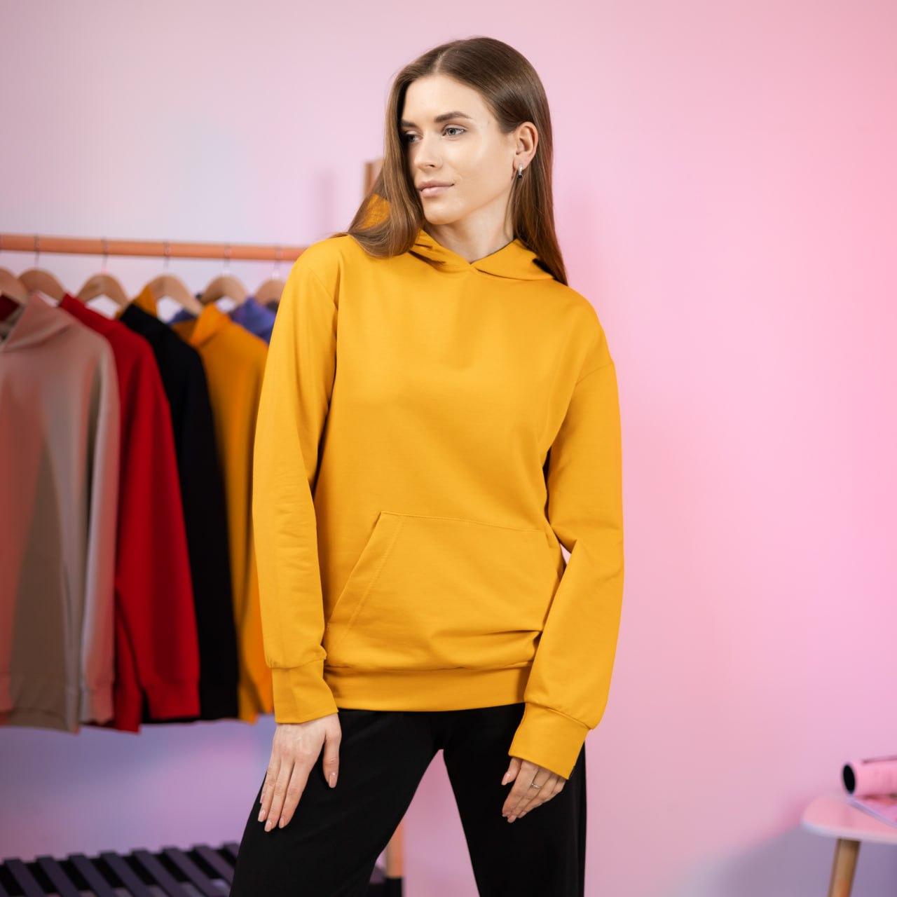 Жіноча толстовка жовта весняна літня двонитка кофта з капюшоном, фото 1